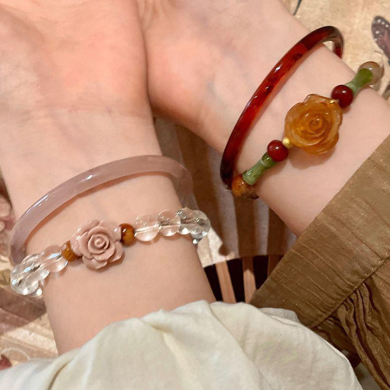 1Set Chinese Style Advanced Sense Rose Flower Beaded Bracelet For Women Girls Luxury High-End Vintage Bracelet Accessories Gifts