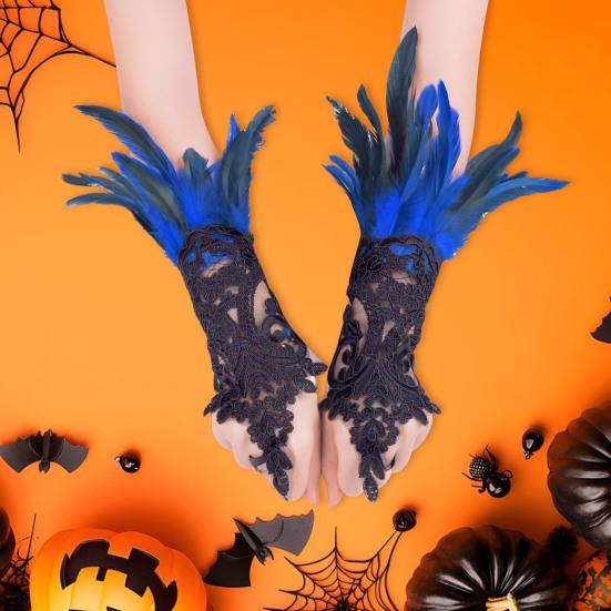 Women's Feather Wrist Cuffs Gothic Lace Feather Long Fingerless Gloves