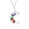 Silver Hand-Wound Colorful Gravel Bead Crystal Amethyst Moon Pendant Necklace N130