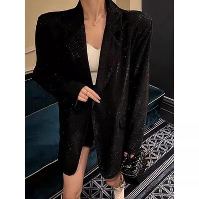 Autumn Women's Glitter Blazer Casual Loose Fit Sparkly Party Suit Jacket