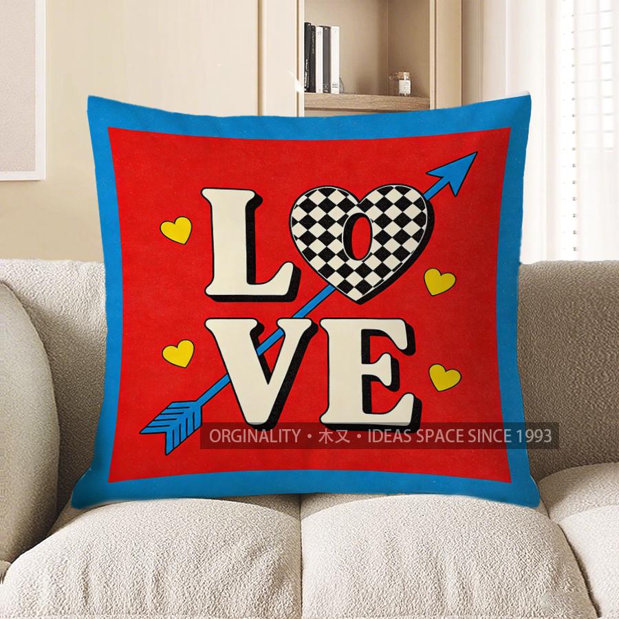 2D Checkered Heart & Love Throw Pillow Cover Pattern Cushion Cover Suitable For Sofa Bedroom Car Pillow Cover