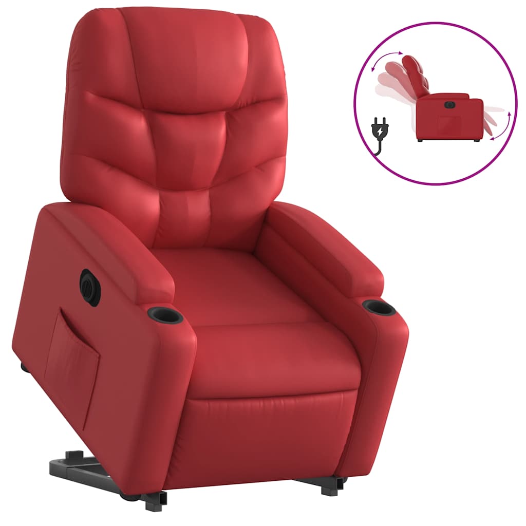 Electric Recliner Chair with Rising Function Red Faux Leather