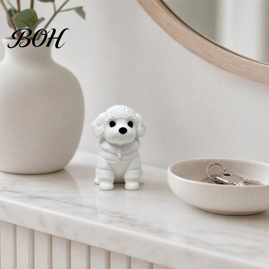 Sitting Dog Ornament 3D Printed Figurine, Mini White Statue for Desk Desktop Puppy Decor, Modern Animal Shape Home Office Bookshelf Minimalist