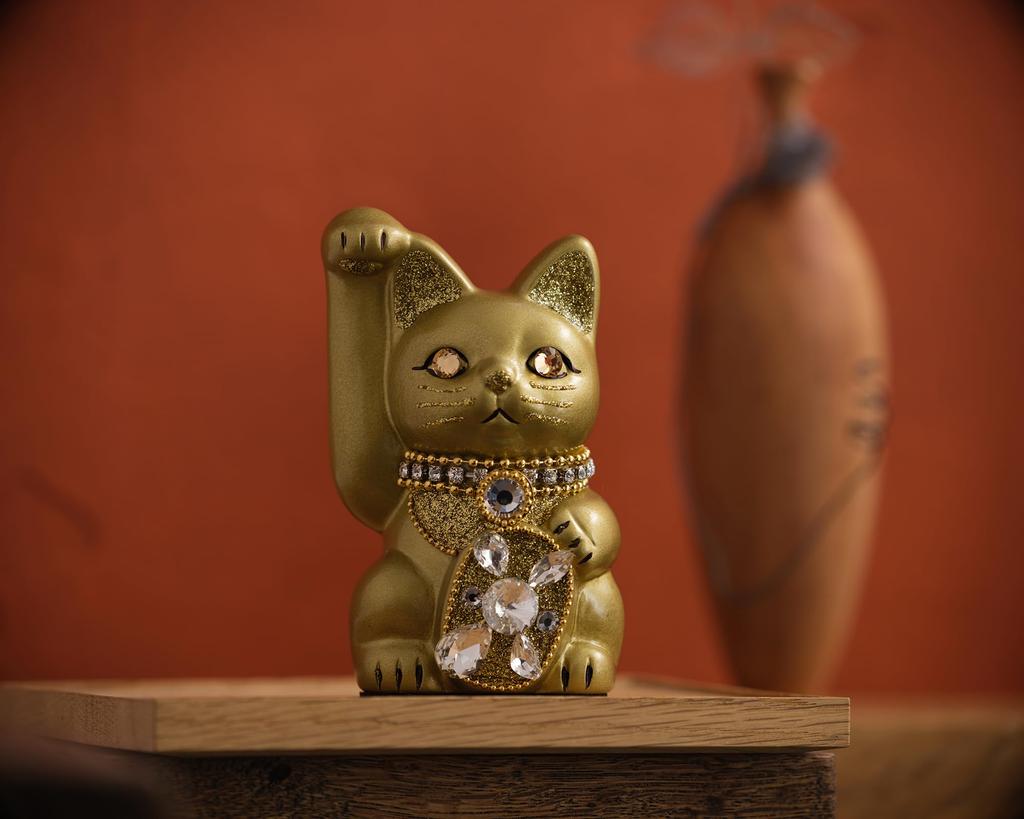 Glückskatze Schmuck Katze Rechte Pfote erhoben Keramik Glückskatze Glücksbringer Feng Shui Ornament (S-SIZE Gold) / _ Glückskatze (jw_S Gold)