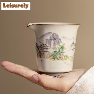 200ml Imitation Song Ru Kiln Porcelain Tea Pitcher Handmade Landscape Cha Hai Justice Cup Puer Cha Tea Ceremony Gift Accessories