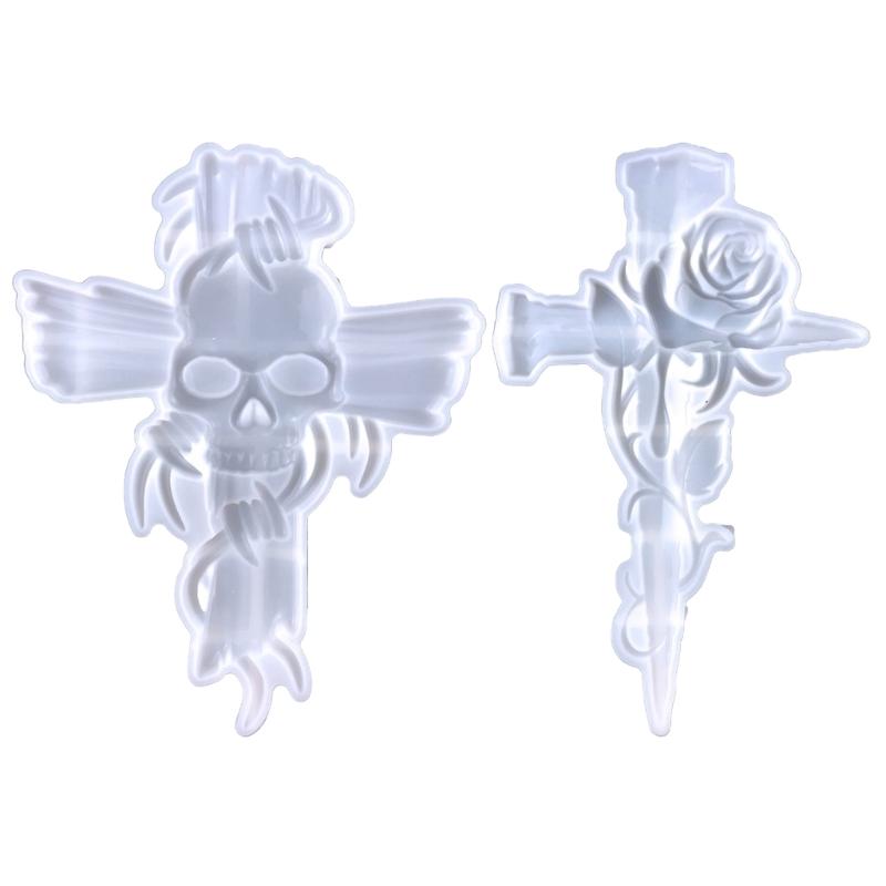 Rose Skull Crossed Mold Valentines Semi-stereoscopic Silicone Molds Epoxy Casting Mould for Wall Hanging Decor DIY Craft