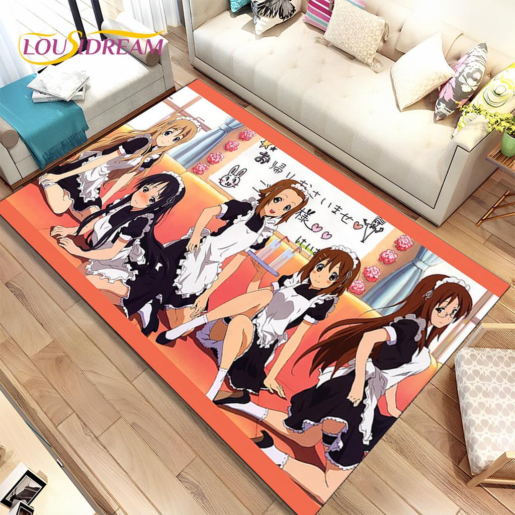 K-ON Kreskówka Urocza Lolita Kawaii Dziewczyny Dywanik Obszarowy, Dywanik Dywanowy do Salonu Sypialni Sofa Wycieraczka Dekoracja, Antypoślizgowa Mata Podłogowa 3D
