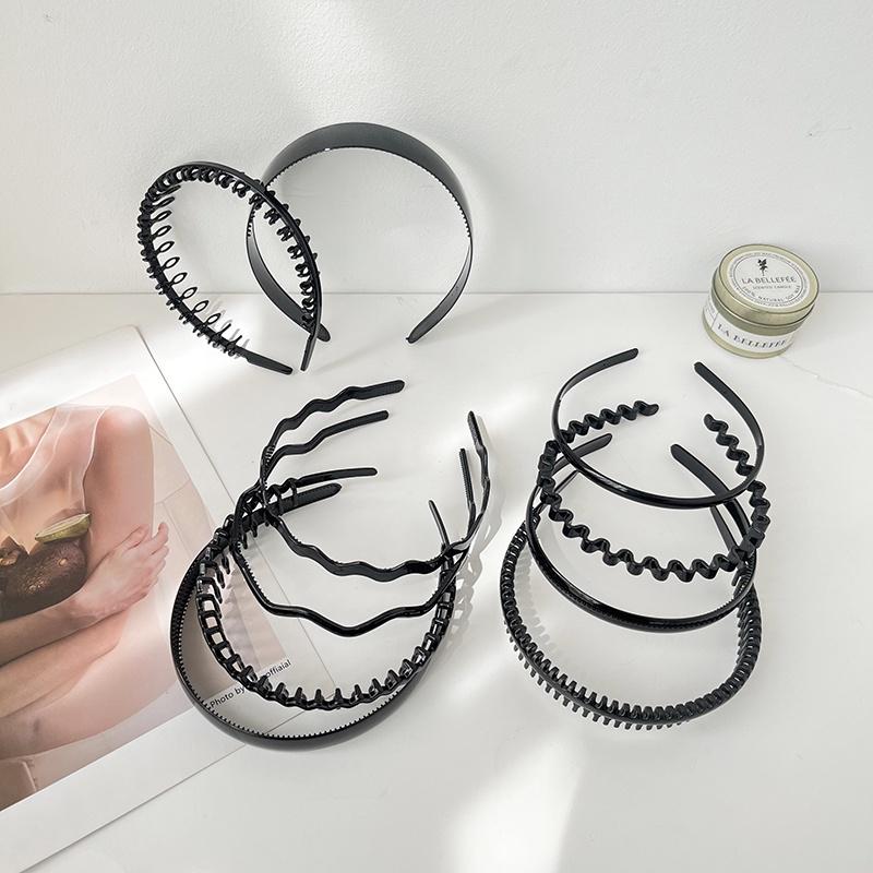 Black Series Headband Korean Style Practical Simple Face Wash Non-Slip Toothed Pressure Hair Hair Band Plastic Hair Accessories