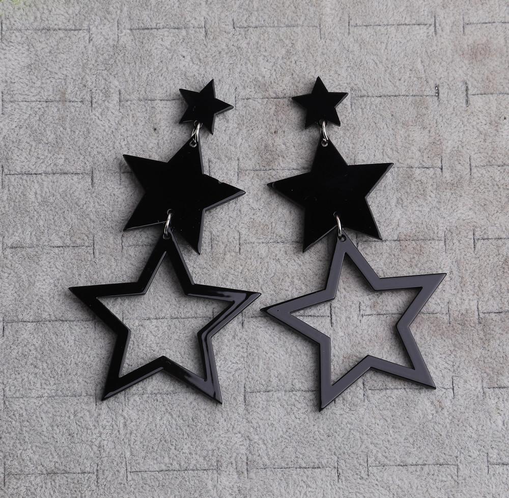 Punk Neon Color Star Acrylic Dangle Earrings For Women Girl Hollow Geometric Pentagram Long Drop Earrings Fashion Jewelry Gifts