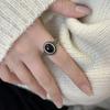 Korean Simple Ladies Ring Black Onyx Rings for Women 925 Sterling Silver Vintage Statement Ring Popular Wedding Jewelry