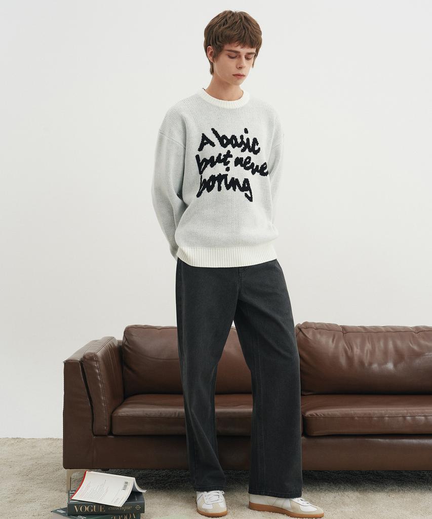 BLOND9 Slogan Round Knit Sweater_White (Type A)