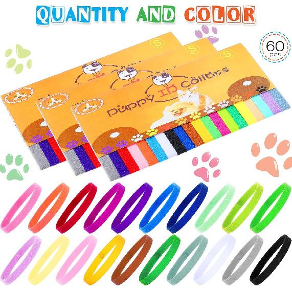 Frienda 60 Pieces Puppy Whelping Collars Newborn Pet Collars Double-Sided Adjustable ID Bands Puppy ID Bands for Newborn Pet Dog Cat(S, M, L)