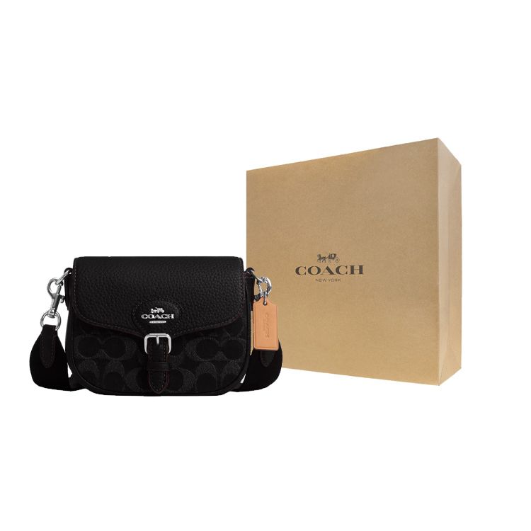Coach Amelia 16 Snap Closure Multi-Functional Pocket Signature Denim And Soft Pebble Leather Crossbody Bag Small Women crossbody bag CQ187-SVBK
