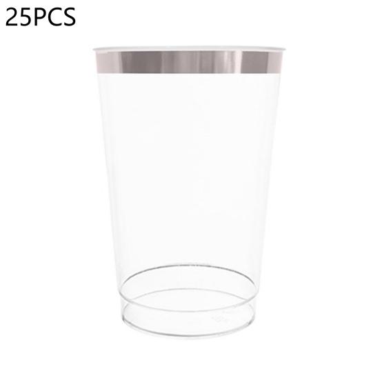 25Pcs Juice Cup Transparent Large Capacity Plastic Rimmed Disposable Water Glass Party Accessories