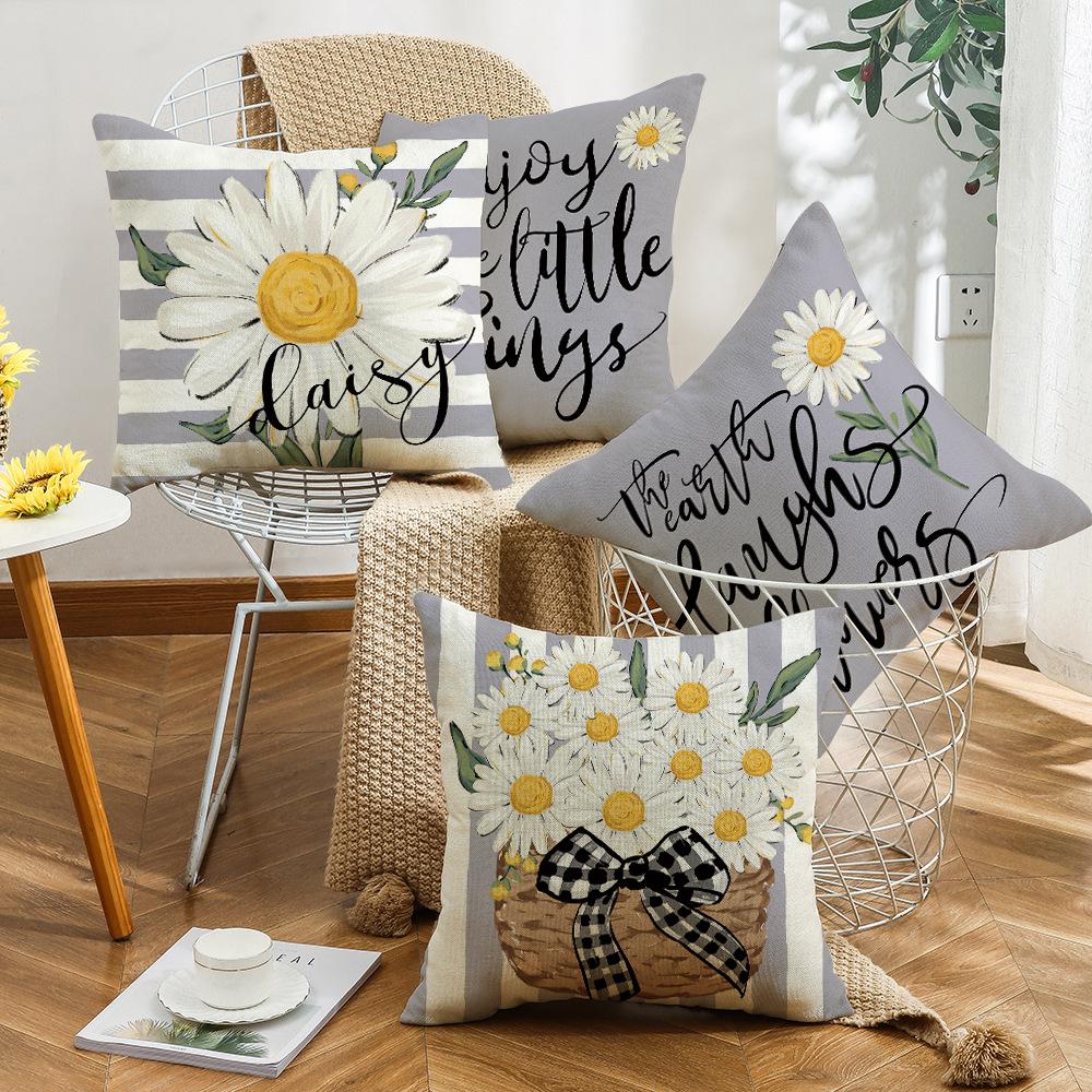 Spring Combination Pillow, Simple Letter Print, Sofa Pillow, Bedside Cushion, Linen Pillow