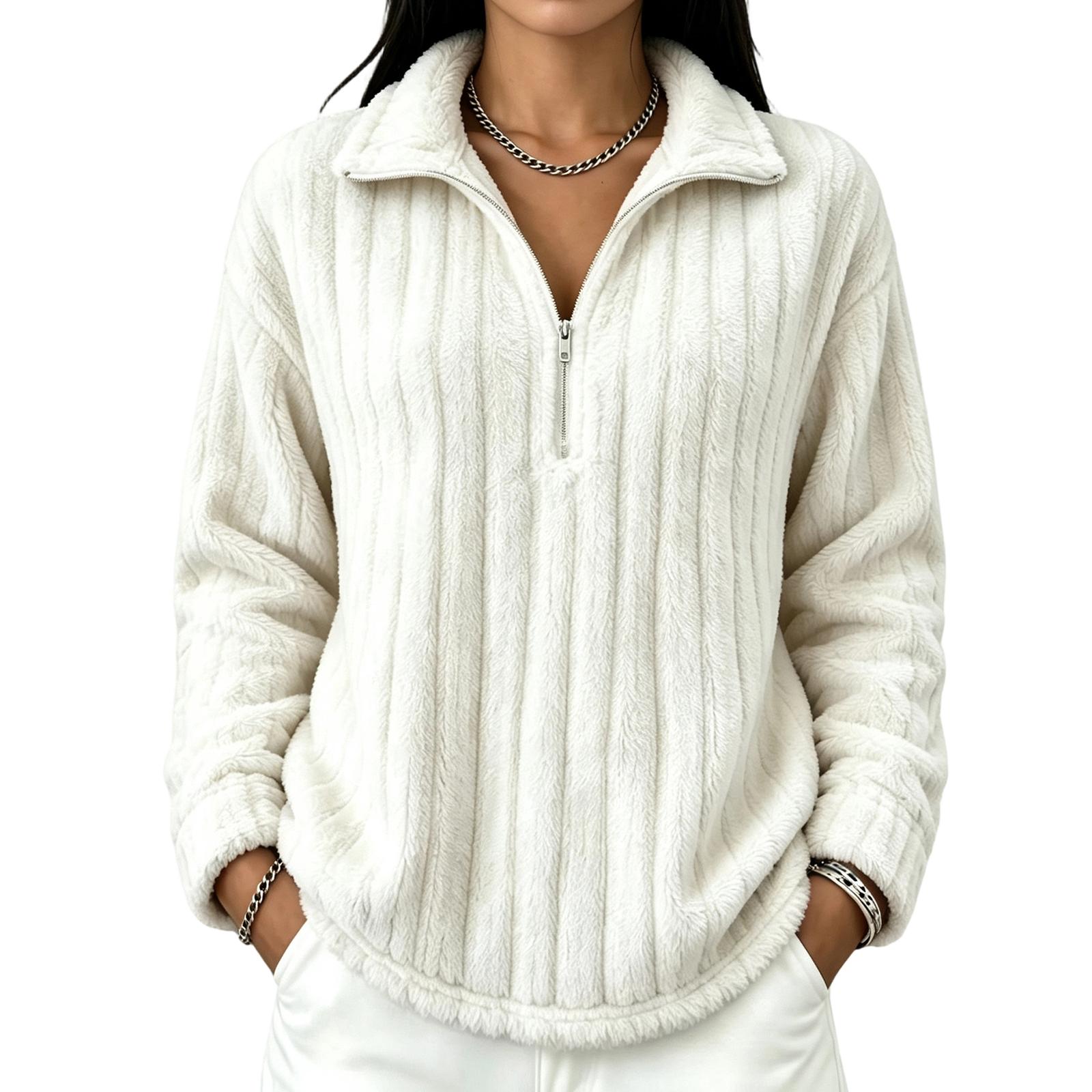 Women s Half-Zip Mock Neck Sweatshirt Long Sleeve Loose Fit Casual Warm Top XXL