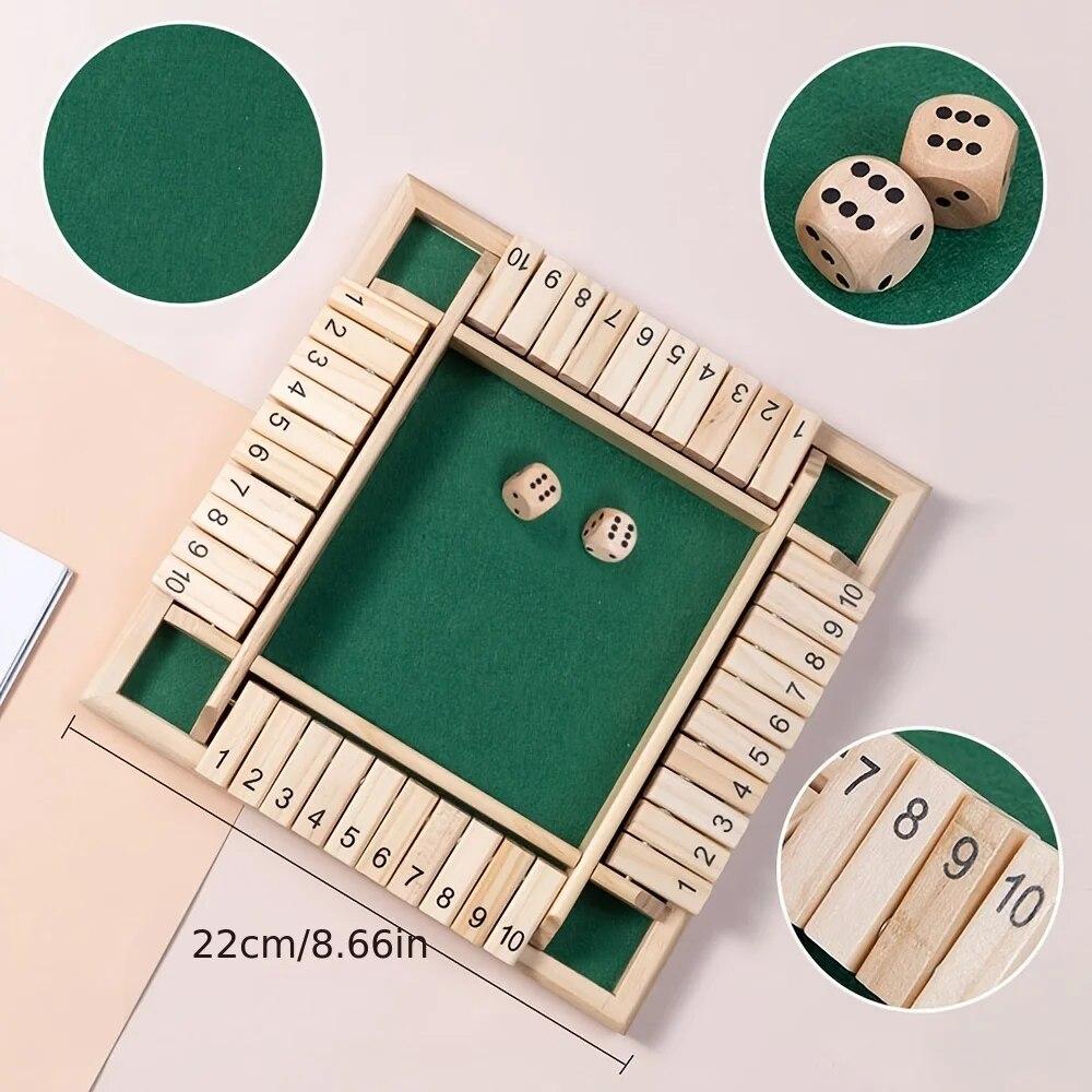 Holzwürfel-Brettspiel „Shut The Box“ für 4 Spieler, Klappen- und Würfelspiel, Eltern-Kind-Interaktion, Familienunterhaltung