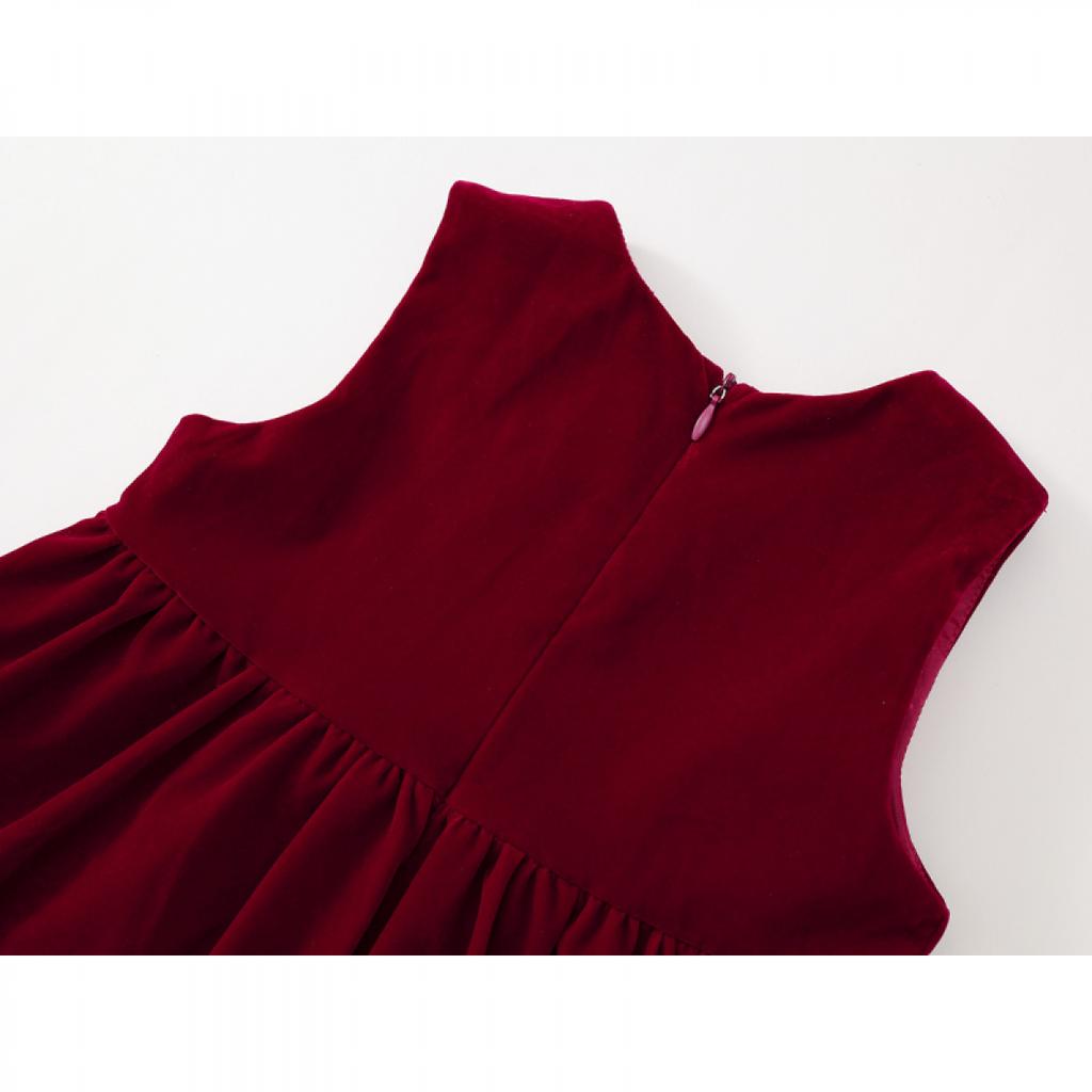 Mädchen Samt Ärmelloses Kleid 2024 Herbst Neu Baby Koreanisch Rot A-Linie Prinzessinnenkleid