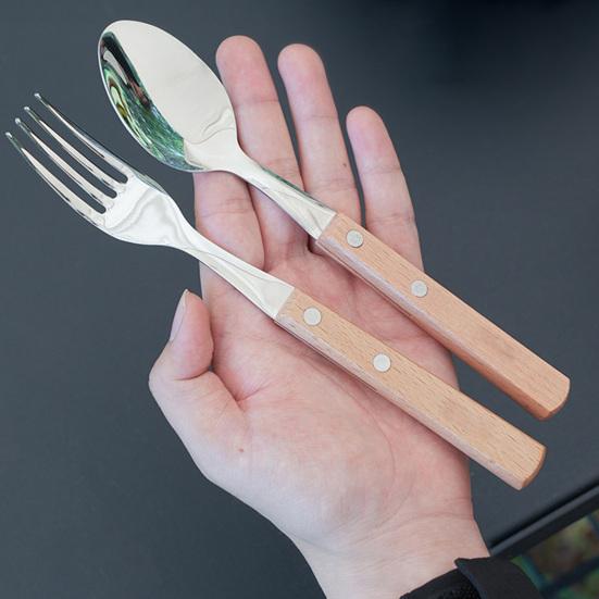 1/2Pcs Stainless Steel Folding Fork Spoon with Wooden Handle Portable Outdoor Camping Picnic Hiking Travel Food Grade Collapsible Cutlery