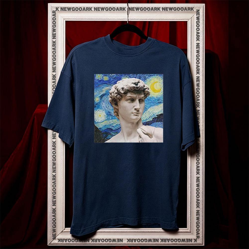 

Michelangelos David Starry Night shirt Women Unisex Casual cotton printed t shirts Adult streetwear camisetas tops ropa hombre 3XL