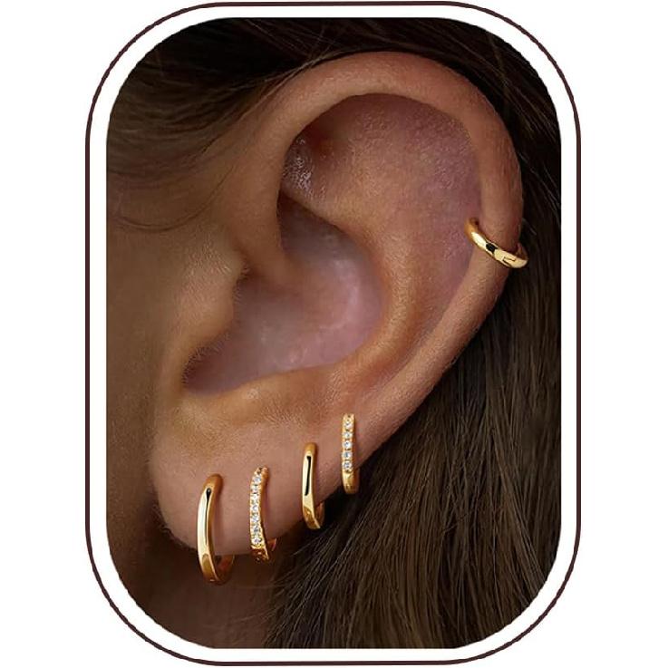 5 Paar Gold Huggie Creolen für Damen | Zarte Kleine Creolen zum Stapeln, Knorpel, Mehrfachpiercing, 14 Karat Vergoldet, Hypoallergen