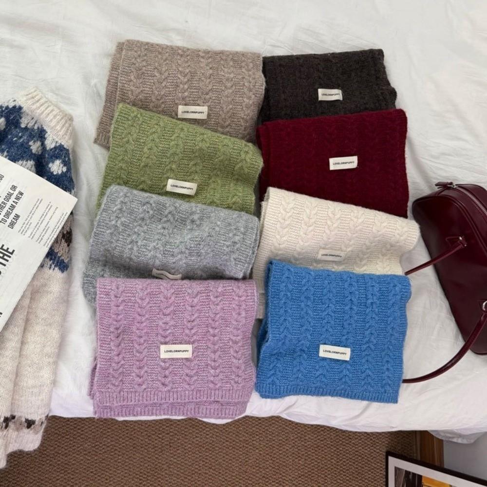 New Wool Blend Knitted Cable Scarf Thicken Solid Color Women Long Scarf Windproof Neck Cover Thermal Neck Warmer