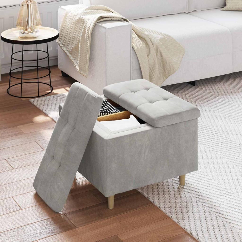 Storage Ottoman with Cushion Light Grey 60 x 60 x 45 cm Velvet