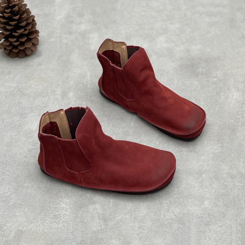 

Johnature Genuine Leather Women s Shoes Soft Cowhide Round Toe Flat Heel Retro Soft Soled Short Boots 35