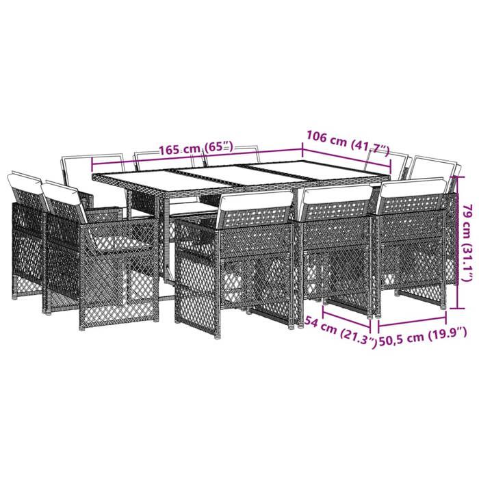 VidaXL Ensemble à manger de jardin et coussins 11 pcs beige poly rotin, ensemble de salle à manger d'extérieur 3210850