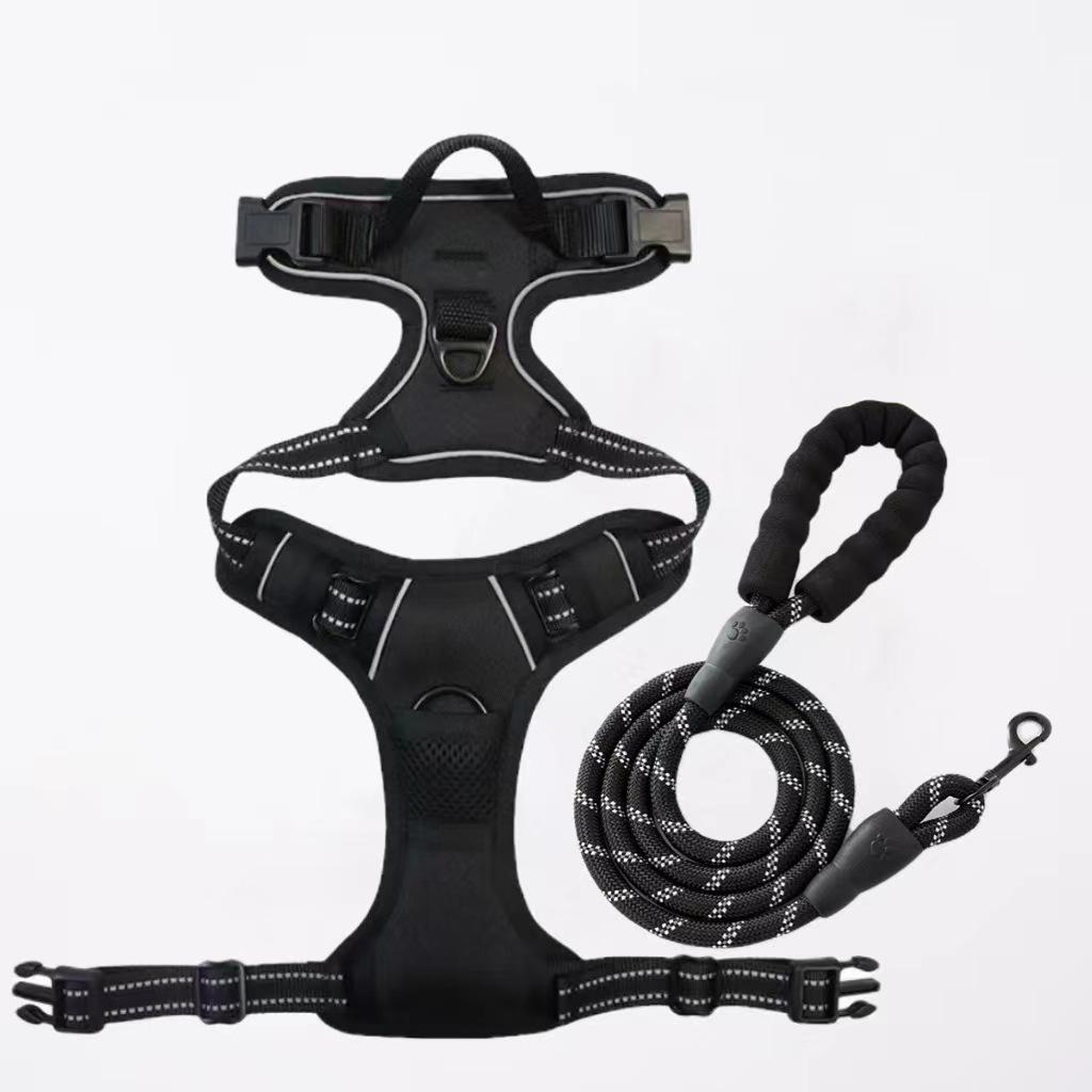 Reflective Nylon Dog Harness and Leash for Large Breeds