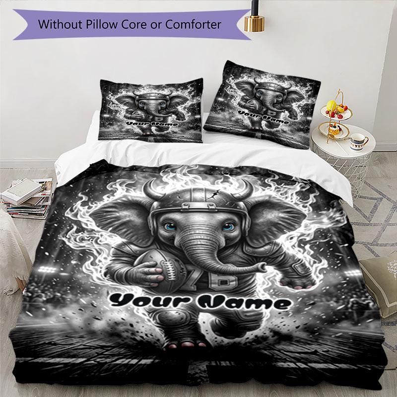 3PC Custom Name Epic Elephant Flames Bedding Set Printed Bedding Set Duvet Cover Closure Includes 1 Duvet Cover & 2 Pillowcases for All Seasons Bedroo