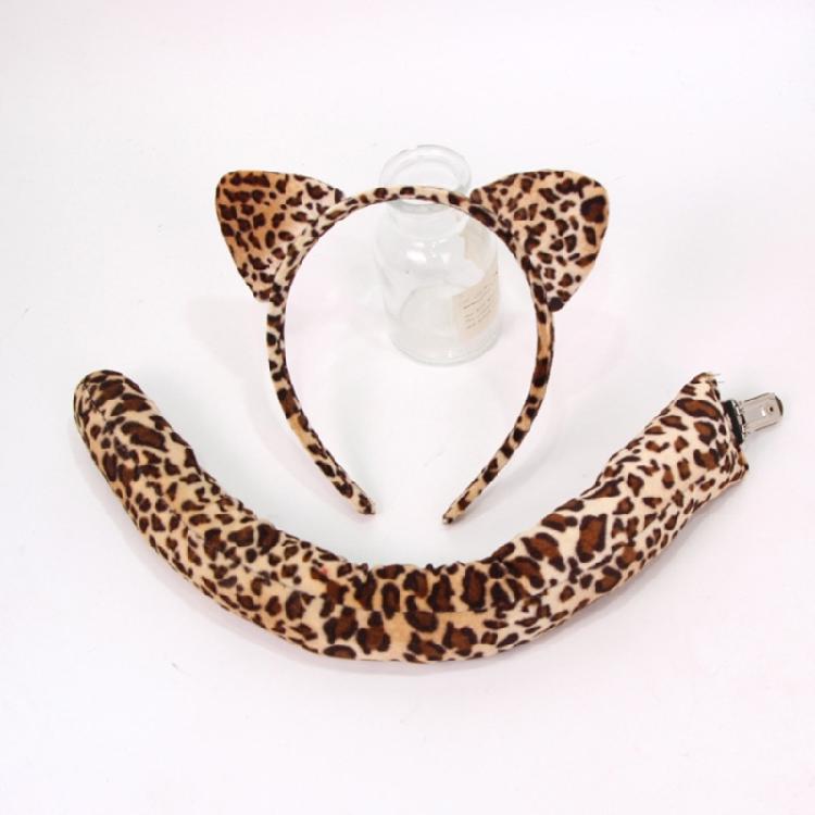 Animal Print Cats Ears Headband Matching Tail Set Breathable Roleplay Gear Costume Accessory For Cosplay Enthusiasts
