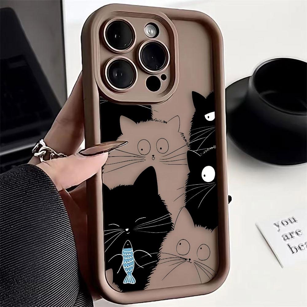 Animal Black Cute Cat Phone Case For iphone Apple 17 AIR 16 16E 11 12 13 14 15 XR Plus Pro Max Silicone Case Funda Shell Cover