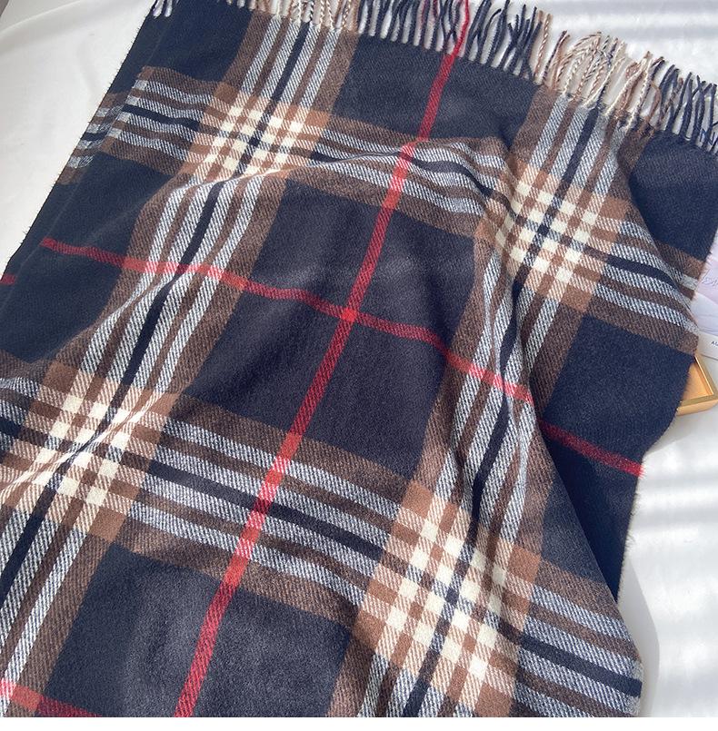 Women's Autumn/Winter Korean-Style Versatile Mid-Length Plaid Shawl & Scarf with Tassels – Imitation Cashmere Warm Neck Warmer