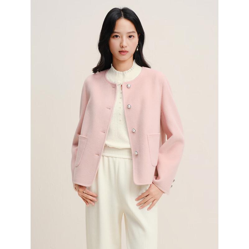 JUZUI Women's Round Neck Wool Blend Short Coat