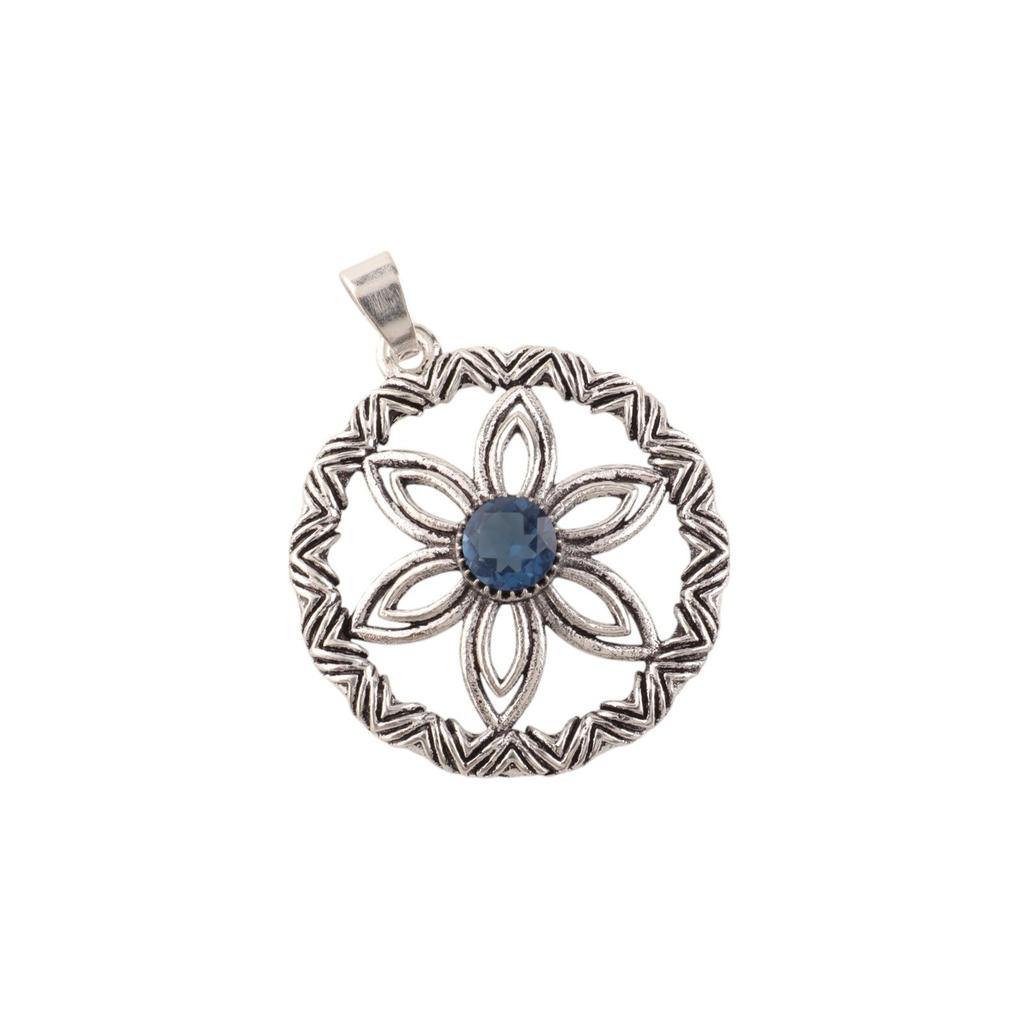 Natural London Blue Topaz Gemstone 925 Sterling Silver Handcrafted Pendant 1.48" CP-29-14