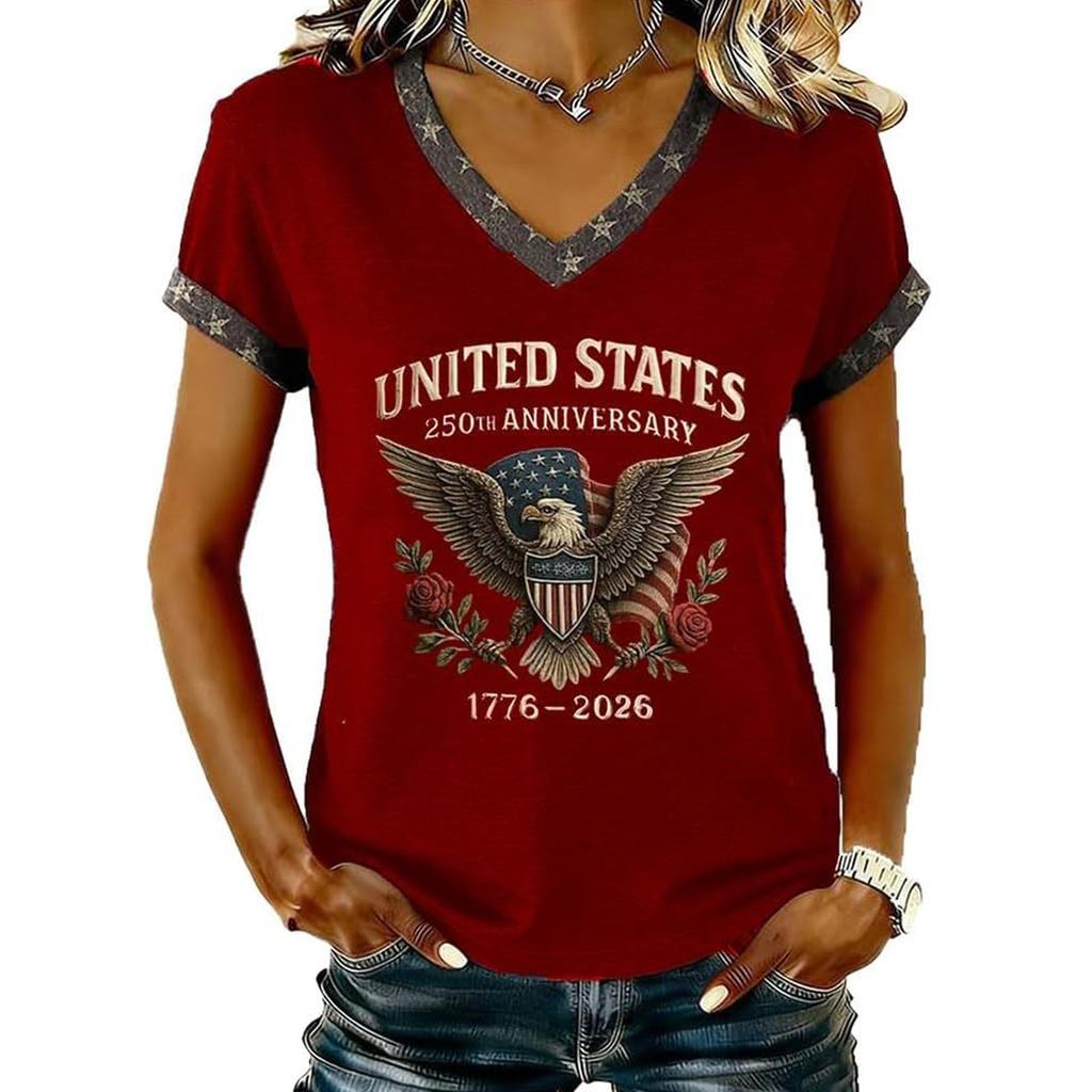Women's Casual Round Neck Short Sleeve Pullover Printed T-Shirt Top