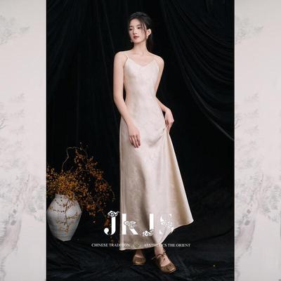 Elegant New Chinese Style Satin Embossed Maxi Dress