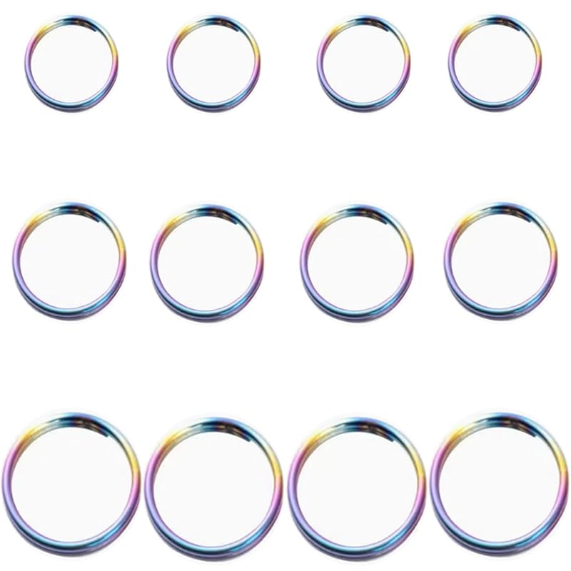 

[GEJ-Tech] Made of titanium small double ring Round press lightweight key ring (Rainbow 10mm 4 pieces + 12mm 4 pieces + 14mm 4 pieces set)