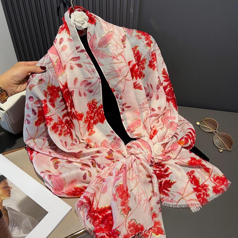 Fashion Lurex Glitter Leaf Floral Fringe Viscose Shawls Scarf Lady High Quality Thin Wrap Beach Stole Bufandas Muslim Hijab