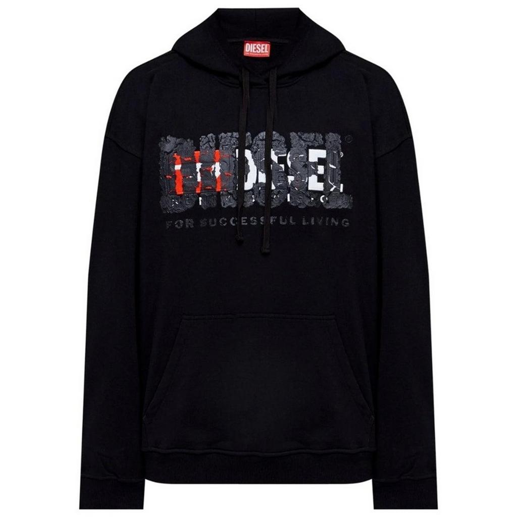 Diesel Mens Double Destroyed Logo Hoodie