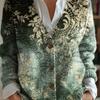 Pattern Cardigan | V-Neck Long Sleeve Women's Top | Autumn Winter Fashion Digital Print Sweater