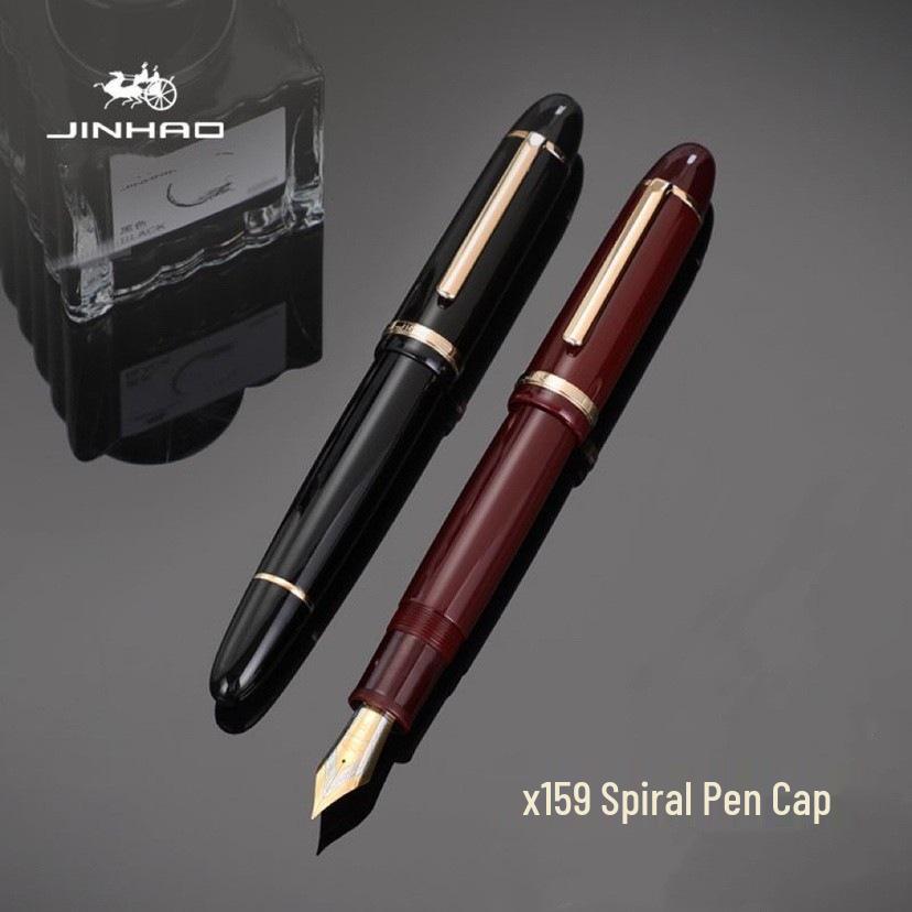 Jinhao X159 Gold Steel Fountain Pen with 40mm Iridium Nib, Straight Clip, and Giant Spiral Cap
