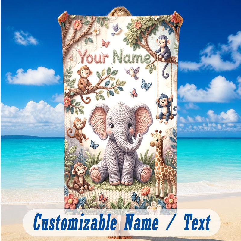 Adventure Journey Theme Beach Towel Personalized Custom Name & Text Soft Quick Dry Beach Towel for Swimming Travel