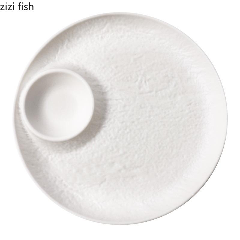 Round Dumpling Plate with Vinegar Dish Dining Plate French Fry Plates Dipping Dish Divided Snack Bowl Fruit Dish Sushi Plates