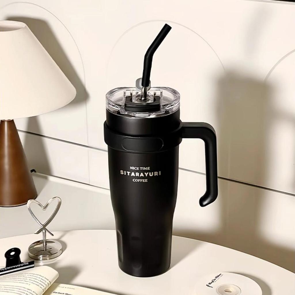 Stylish Large Capacity Stainless Steel Thermos Cup with Handle for Couples