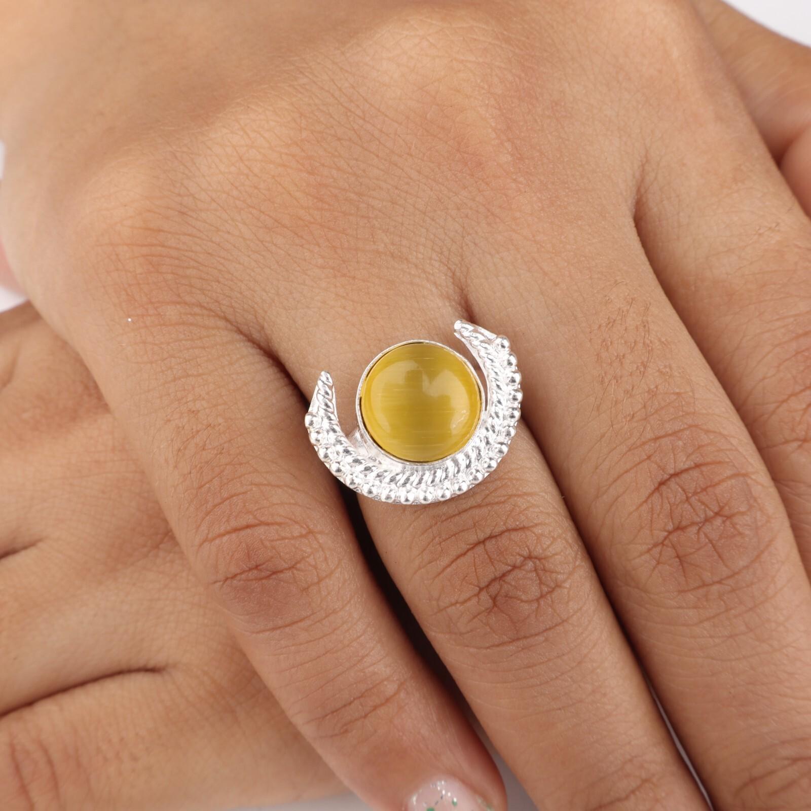 

Натуральный желтый камень кошачий глаз 925 стерлинговое серебро ручная работа ювелирное изделие кольцо подарок RR-48-38 13