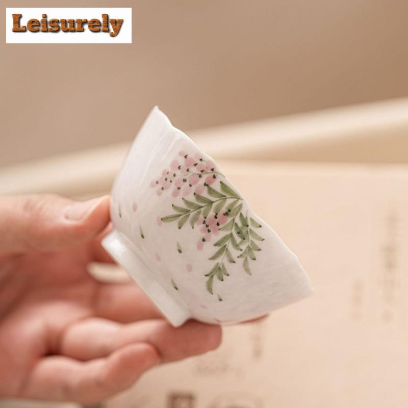 2pc/set Hand Drawn Wisteria Flower Ceramic Tea Cup Small Single Master Cup Ladies' Tea Bowl Meditation Cup Kung Fu Teaware 60ml