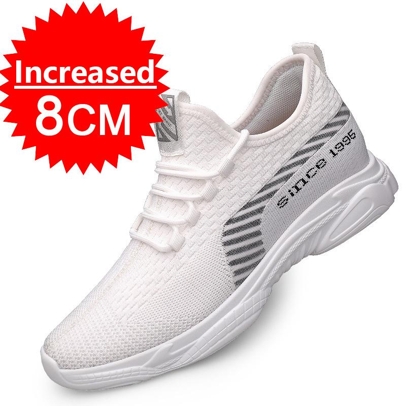 Fashion Men White Sneakers Elevator Shoes Men's Hidden Heels Breathable Heightening Shoes Increase Insole 6CM Sports Casual Height Shoes
