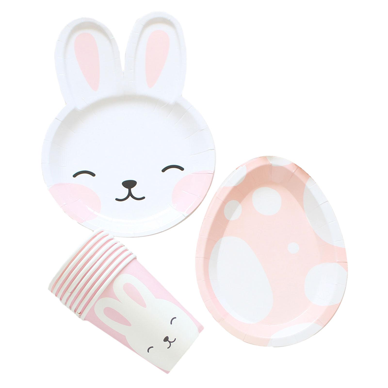 

24Pcs Easter Rabbit Eggs Tableware Set Easter Bunny Eggs Plates and Cups for Picnics Apartment Dorm Festivals Family Reunions розовый